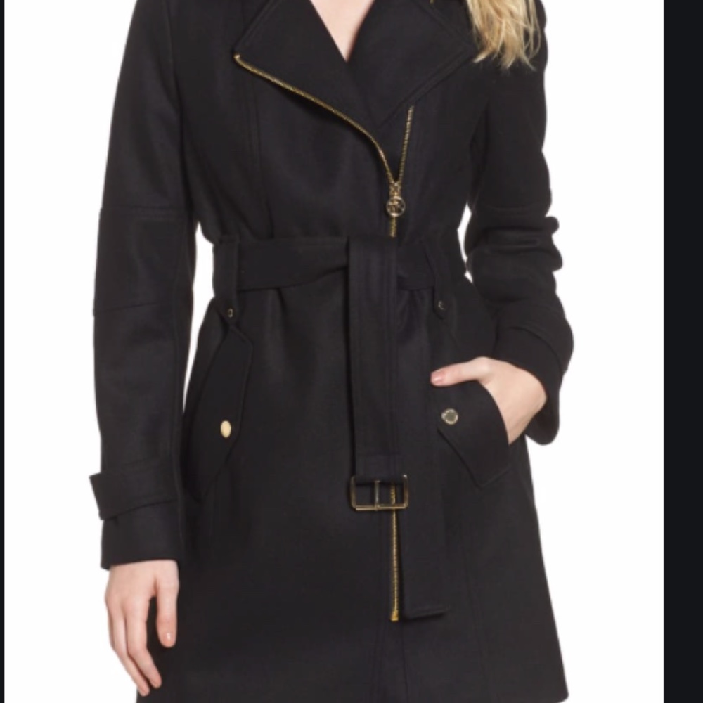 Michael Kors Asymmetrical Belted Wool Coat